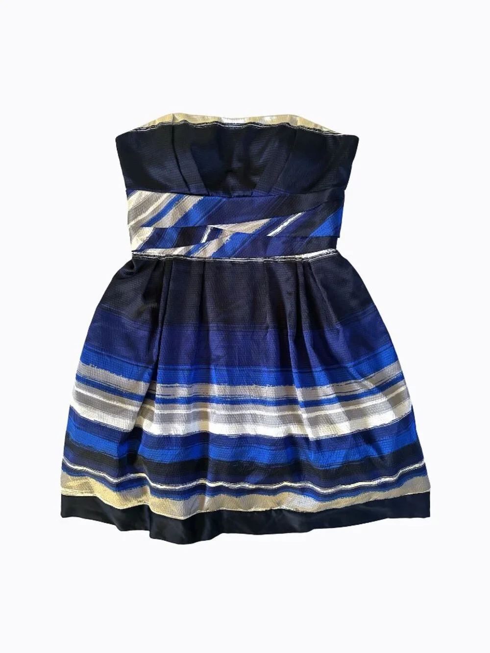 Abstract Blue Stripe Dress 12 Tulle Flare Twisted Bodice Coquette Cocktail Artsy